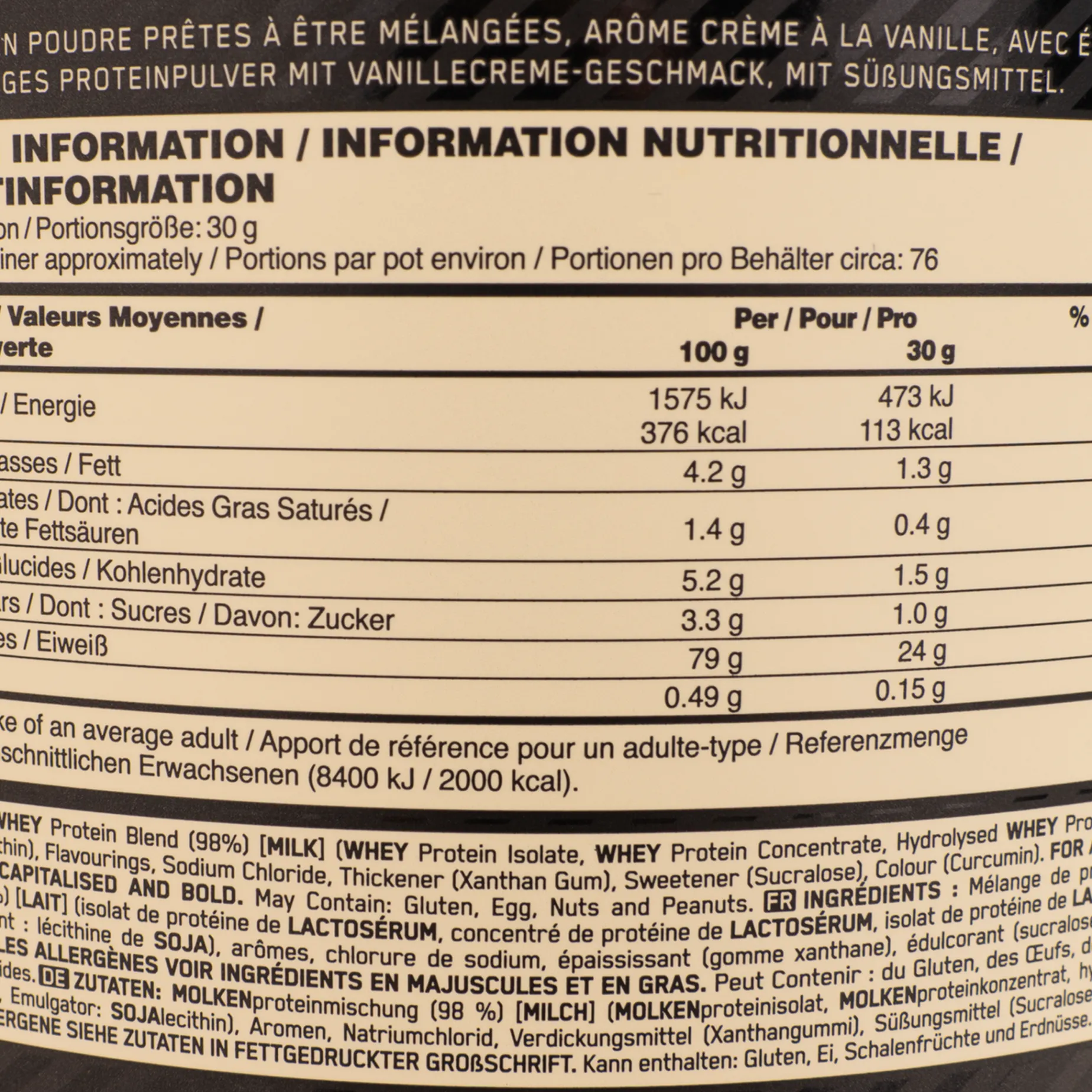 100 % Vassle Gold Standard 2270 G, Proteinpulver