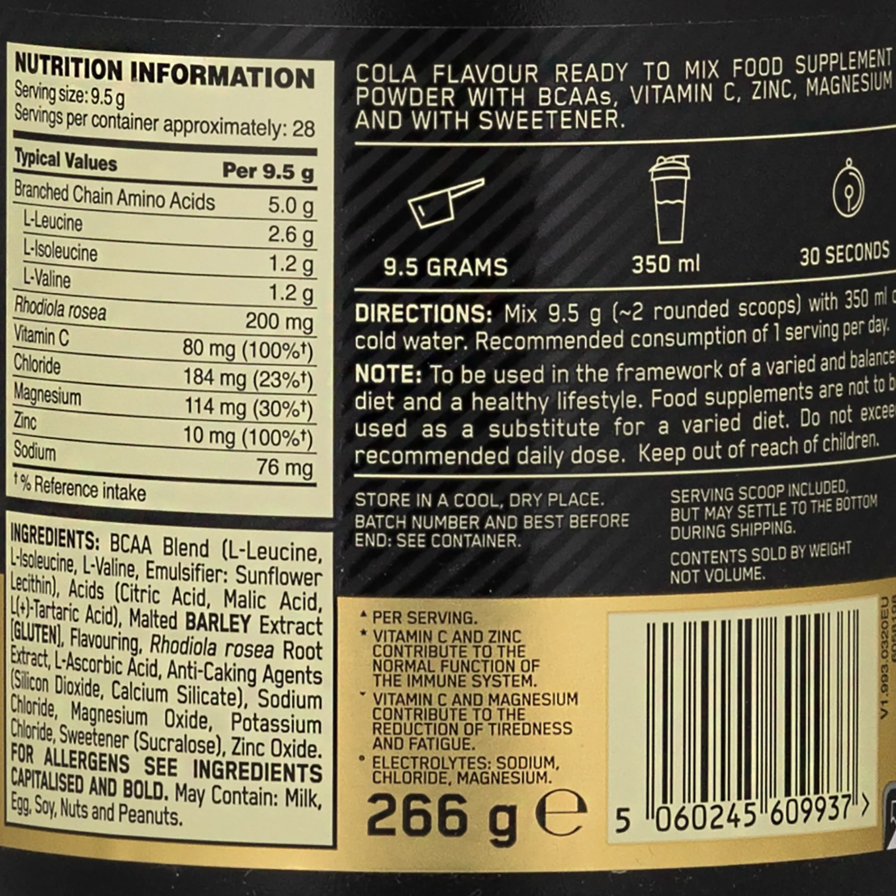 Gold Standard Bcaa Train & Sustain 266 G
