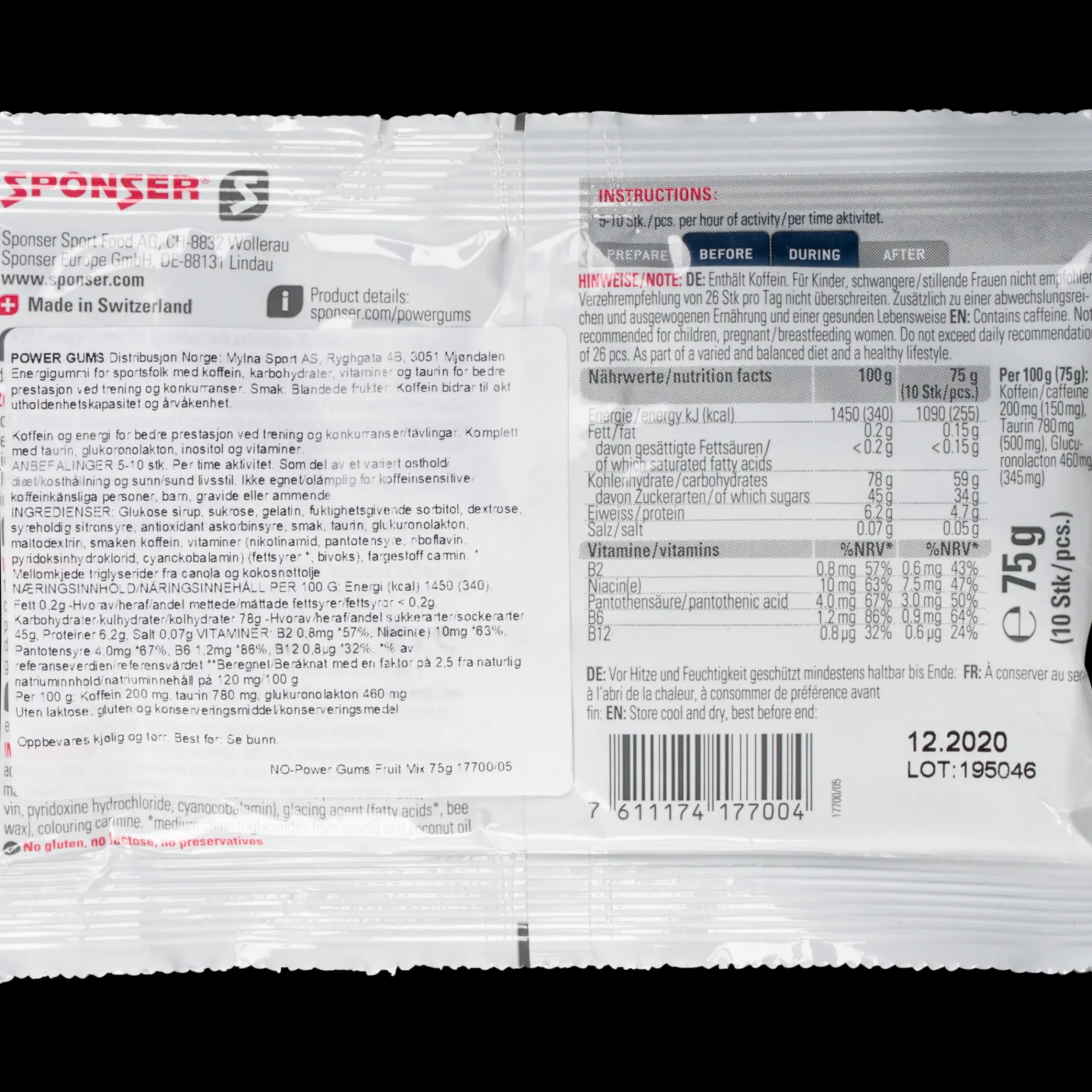 Sponser Energy Power Gum, Fruktgummi