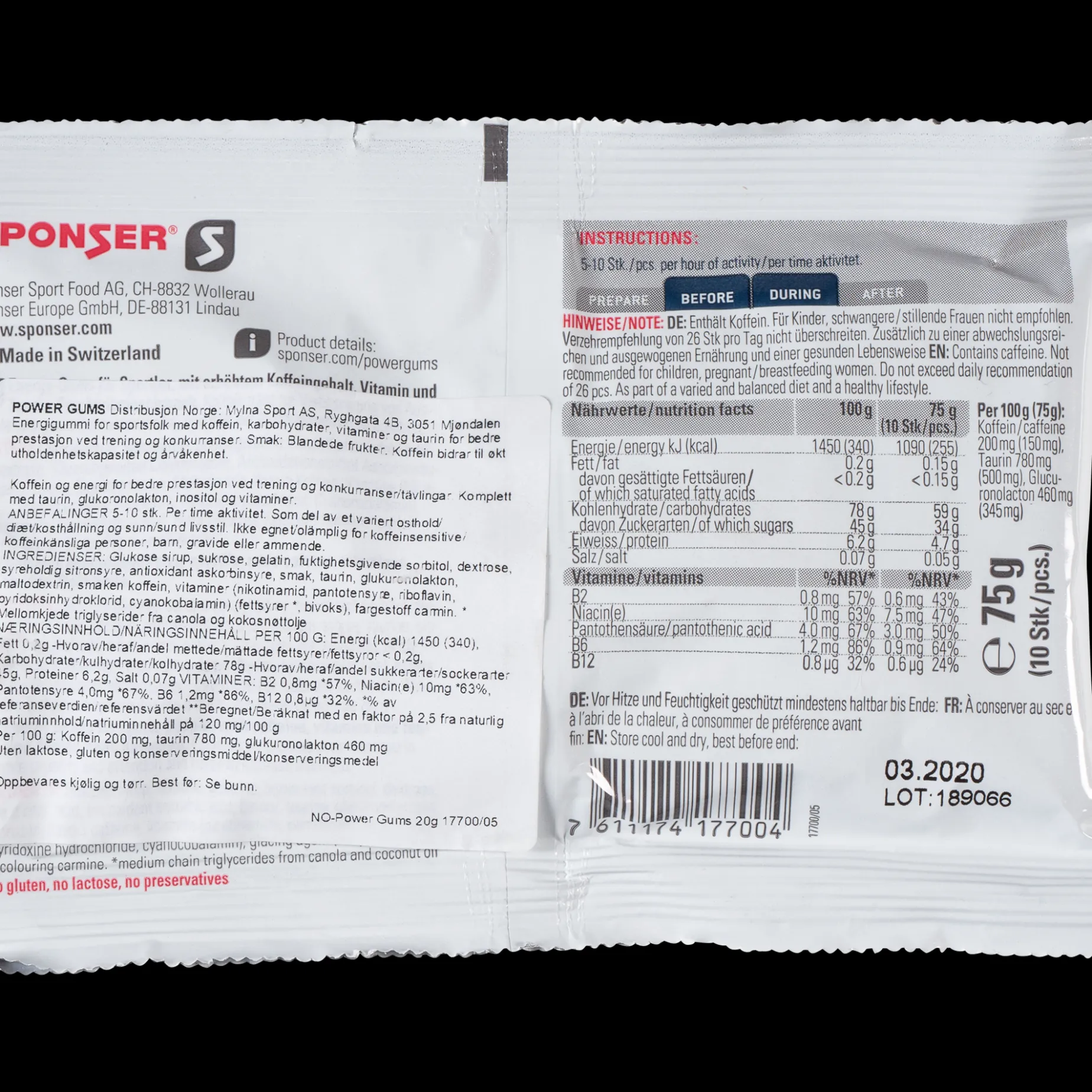 Sponser Energy Power Gum, Fruktgummi