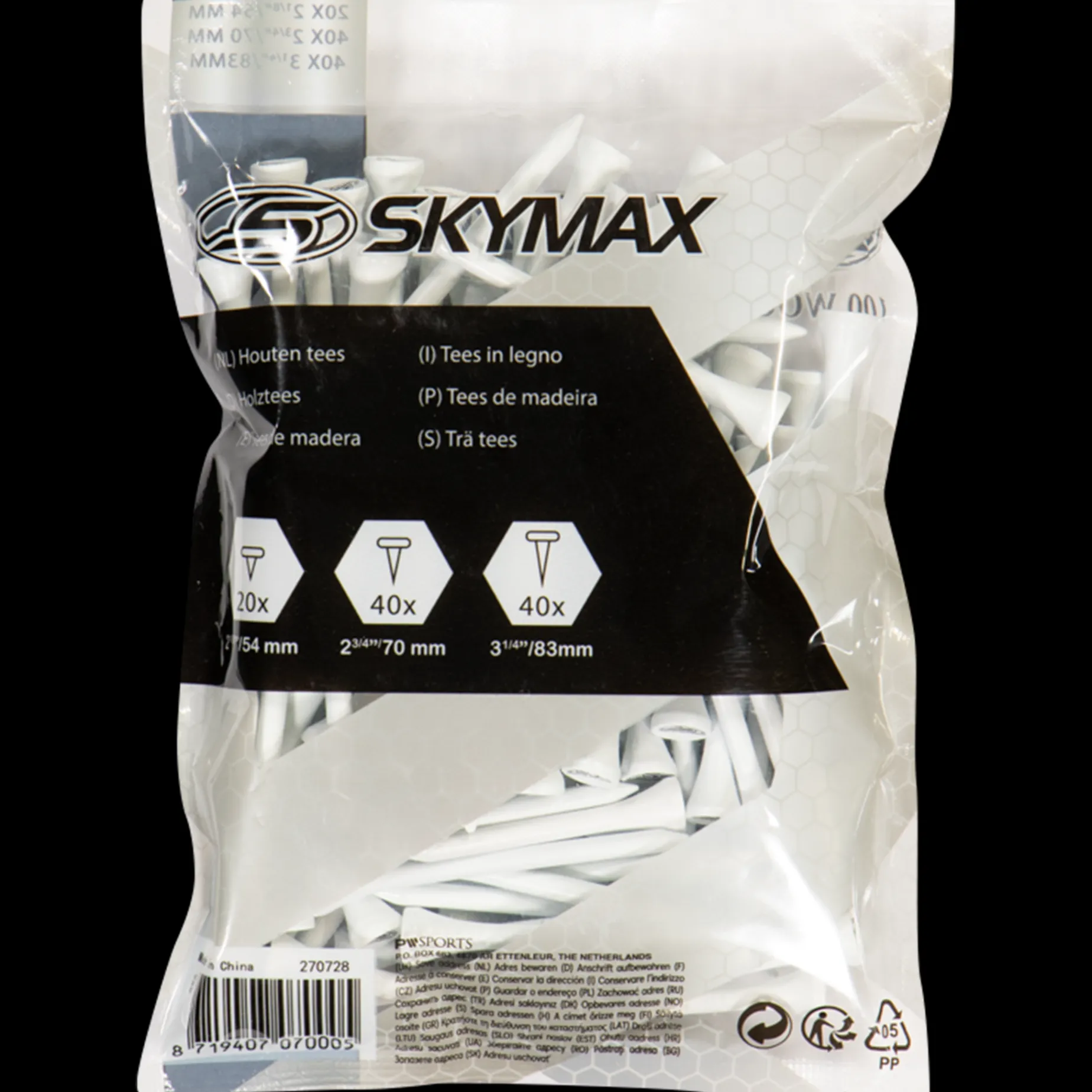 Wooden Tees 83/69/53 Mm (100 Pcs), Golfpeggar